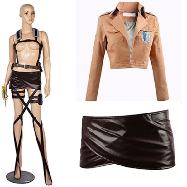 Hot Anime Attack on Titan Cosplay Shingeki no Kyojin Jacka Recon Corps Läderkjol Hookshot Bälten Hängslen Ackerman Costume Full Set M