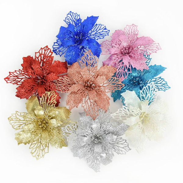 5kpl 9-16cm Glitter Keinotekoiset Joulukukat Joulukuusen Koristeet Kotiin Tekokukat Joulukoristeet Uuden Vuoden Sisustus Pink 11cm