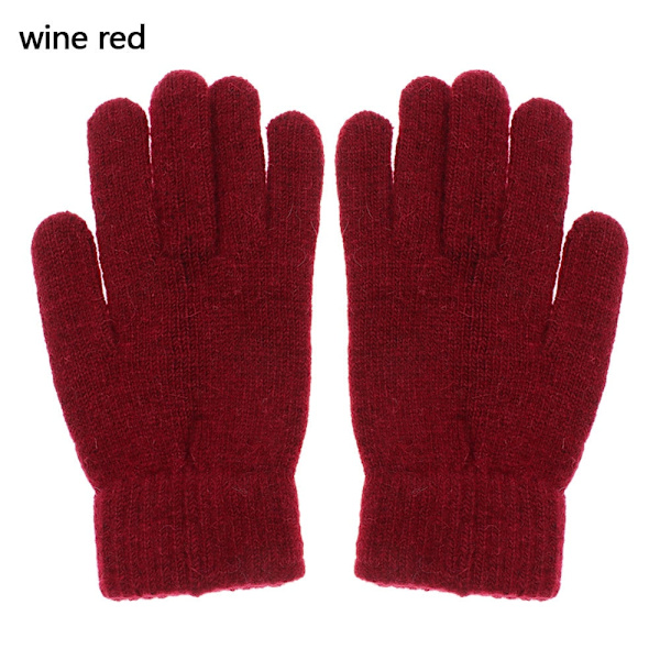 2023 Elastiska Fullfingerhandskar Varma Tjocka Cykelkörningsmode Dam Herr Vinter Varma Stickade Yllehandskar Utomhus Wine Red One Size