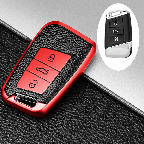 Kampagne Læder TPU Bil Nøgle Etui Cover Fob Til Polo Tiguan Passat Golf MK Jetta Skoda Kodiaq Superb Octavia Seat C Style red