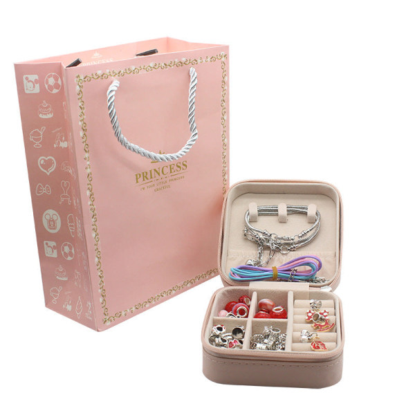 Nyt Børne DIY Armbånd Store Hul Perler Enhjørning Sæt Slangeben Armbånd 3 Halskæder Purple gift set