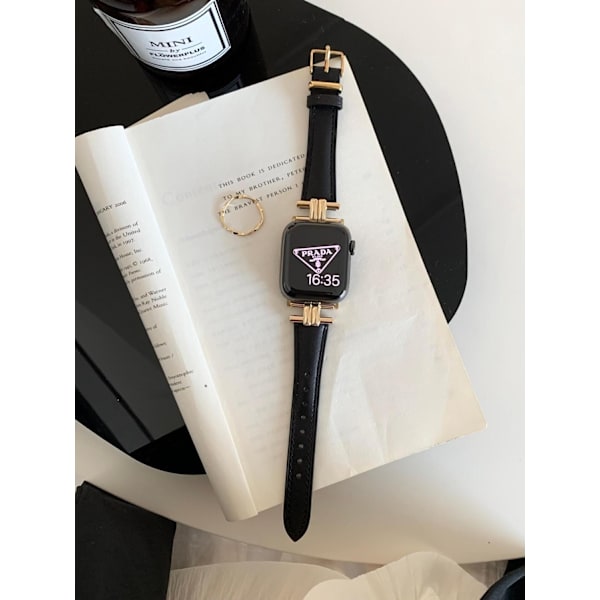 Klockarmband för Apple Watch iWatch 41 Svart Guld Triumfbågen Läder