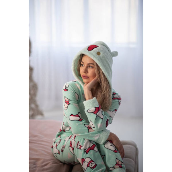 Dame Pyjamas Jumpsuit (kugurumi) med en Lomme Bagpå (popojama) Popojama Rød Alpaca Magic mint S