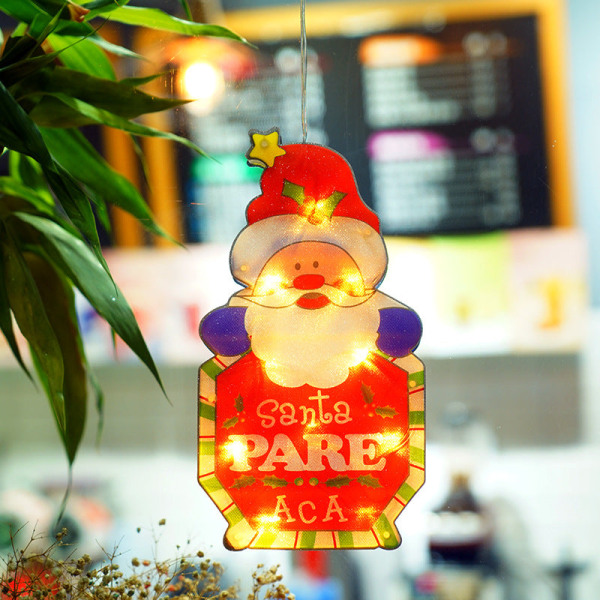 Jul Dekorativa Lampor Butiksfönster Ornament Balkong Fönster Sugpropp LED Hängande Lampa Julbelysning Scen Layout Painted style-[Christmas Snowman]] Battery