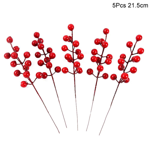 5 st Jul Röda Bär Konstgjord Blomma Tallkotte Gren Julgransdekorationer Ornament Presentförpackning Hem DIY Krans 3red 2white