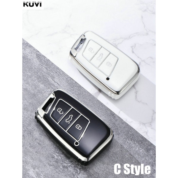 TPU case cover Fob för Polo Tiguan Passat B5 B6 B7 Golf MK Jetta Skoda Kodiaq Superb Octavia Seat Etc D style White