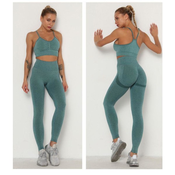 Yoga Sæt Fitness Tøj Sexet Sportstøj Til Kvinder Armygreen 3Pcs set L