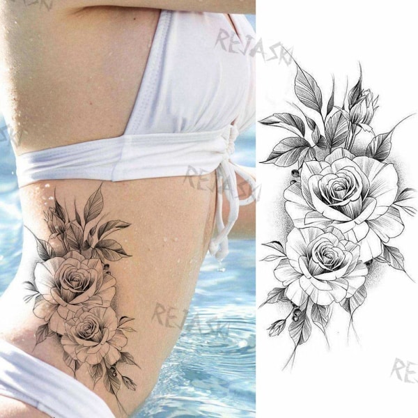 Lila Rose Smycken Vattenöverföring Tatuering Klistermärken Kvinnor Kropp Bröstkonst Tillfällig Tatuering Flicka Midja Armband Blixt Tatueringar Blomma model 3