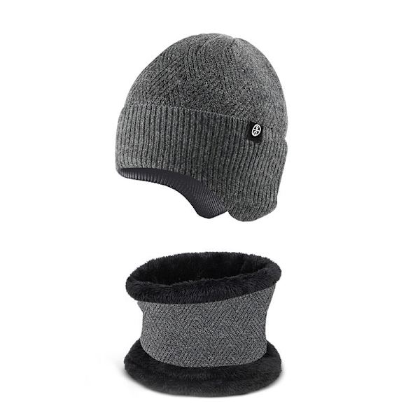 Lämmin Korvasuoja Hattu Huivi Kaksiosainen Set Talvi Ulkoilu Fleecevuorattu Neulepuku [Twist style] black two-piece set