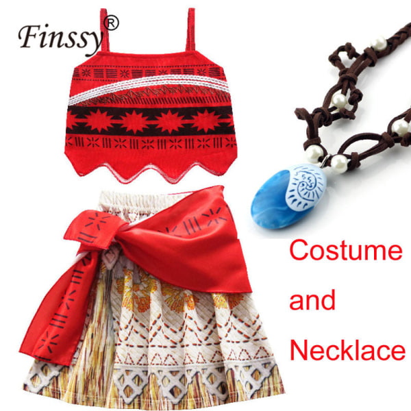 Barn Flickor Kläder Cosplay Kostymer Moana Princess Dress Vaiana Adventure Summer Beach Outfit Halloween Party Fancy Halsband Set Costume and Necklace 6T