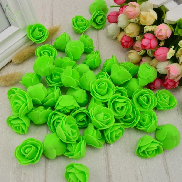 50 st PE Skum Fake Rosor Huvud Konstgjorda Blommor Billig Bröllopsdekoration för Scrapbooking Presentförpackning DIY Krans Multi-Användning 10 green