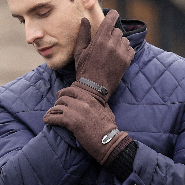 Herre Høst Vinter Semsket Pluss Fløyel Hold Varm Berøringsskjerm Utendørs Sport Hansker Mote Solid Elastisitet Kjøre Sykling 316-black One Size