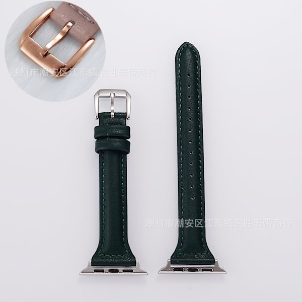 Klockarmband för Apple Watch iWatch S10 exklusiv 42mm Mörkgrön PG smal midja - Roséguldfärgat spänne