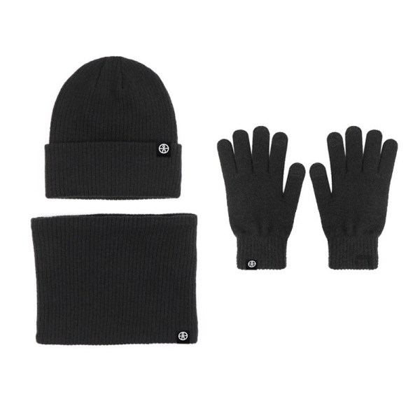 Varm Ullmössa Halsduk Handskar Tredelat Set Vindtät Stickad Mössa Tredelat Set Pink three-piece set
