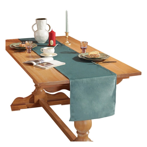 Velour Bordløber Enkel Ensfarvet Bordløber Bryllupsfest Spisebordsdekorationer Lang Duge Light luxury Green 33*220cm