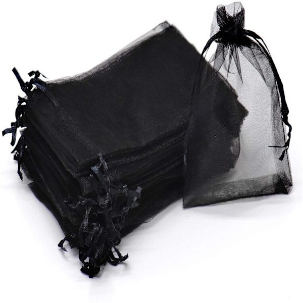 50 stk. Sheer Transparent Chiffon Organza Poser Jul Halloween Bryllup Fødselsdag Fest Slik Gaveæsker Smykker Emballage Poser Black 10x15cm