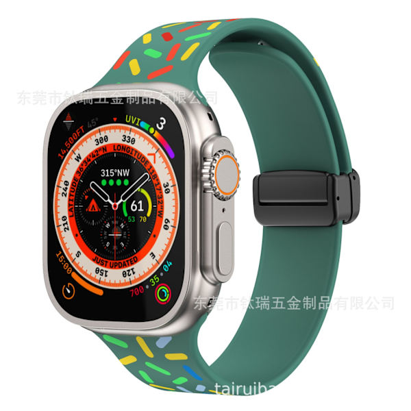 Klockarmband för Apple Watch iWatch 42/44/45/49mm Grön Sport Regnbåge Svart Spänne