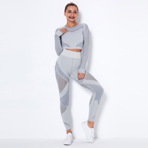 Långärmad yogadräkt för damer, sportfitness, löpning, yogabyxor 6301 long sleeve trousers suit-Brown M