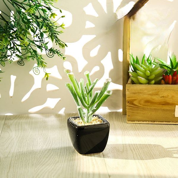 Mini Kunstig Sukkulent Plante Bonsai (Pot Inkluderet) Kreativ Dekoration Kunstig Blomst Yiwu Kunstig Plante Three-word Tower flocking Green