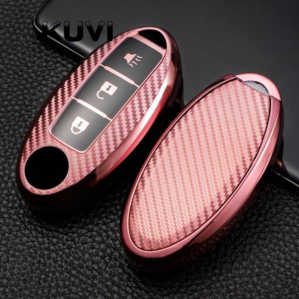 Carbon TPU Car Remote Key Case Cover Shell Nissan Qashqai X-Trail T32 T31 Juke J10 J11 Kicks Tiida Pathfinder Note for Infiniti C style pink