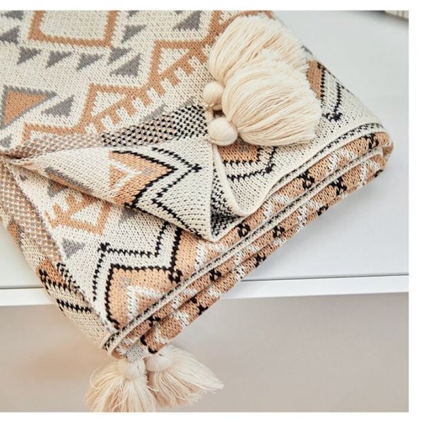 Textile City Navajo Solfilt Stickad Bohemisk Luftkonditionering Pläd Vardagsrum Sofföverdrag Vinter Dekorativt Överkast White 130x220cm