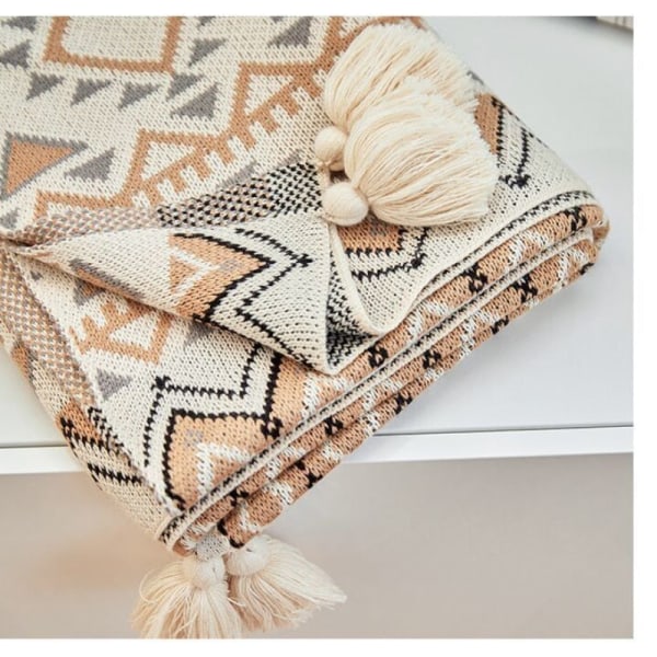 Textile City Navajo Solfilt Stickad Bohemisk Luftkonditionering Pläd Vardagsrum Sofföverdrag Vinter Dekorativt Överkast White 80x100cm