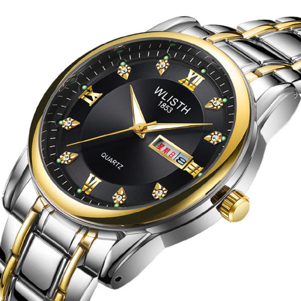 Herreur Vandtæt Herreur Stålur Dobbelt Kalender Quartz Ur Modeur Gold noodles gold strap 5#