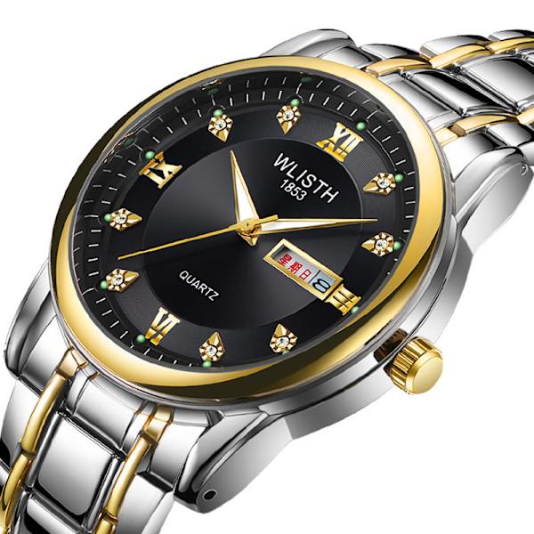 Herreur Vandtæt Herreur Stålur Dobbelt Kalender Quartz Ur Modeur Red noodle room gold strap 7