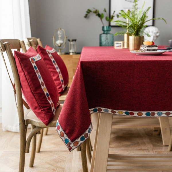 Rektangulær duk i lin Jacquard Rød Imitasjon Bomull Lin Juleduk Pure Red. Embroidery 130*200cm