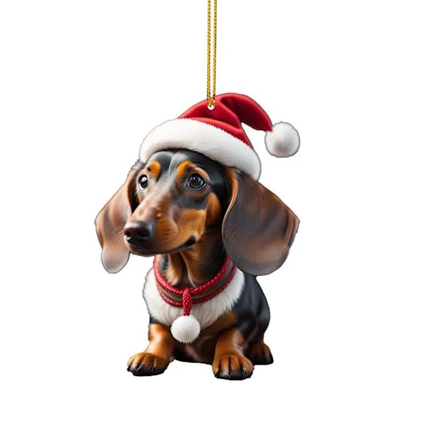 Jul Tecknad Söt Hund Ornament Tax Hund Hängande Dekoration Julgran Hänge Hem Fest Tillbehör Bilinredning Gåvor C-3 Christmas