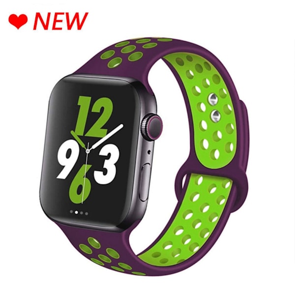 Silikoniranneke Apple Watch -rannekkeelle 44mm 40mm 38mm 42mm Hengittävä urheiluranneke iWatch serie 5 4 3 2 SE 6 -kellon ranneke Dark purple Green 42MM or 44MM-M L