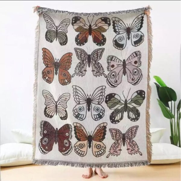 Vävd filt med blommigt prästkragemönster Väggmatta Sofföverdrag Sängrumsdekor Tofsar Trådfilt Stor Pläd Tapestry Picknickmatta B 125x150cm