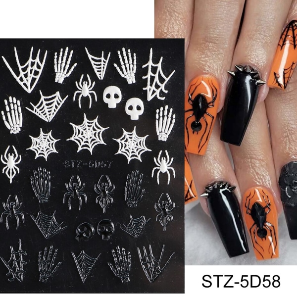 5D Halloween Nageldekaler Spindelväv Skräckögon Ansikte Pumpa Nageldekaler Präglade Designer Sliders Folier Manikyr TRSTZ-5D STZ-5D38