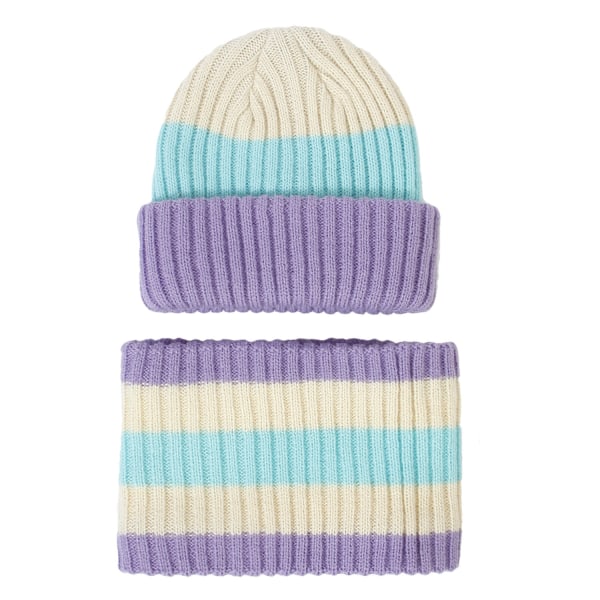 Stickad Mössa Barn 2023 Höst och Vinter Ny Mössa Halsduk Set Randig Stickad Ullmössa Light gray M size