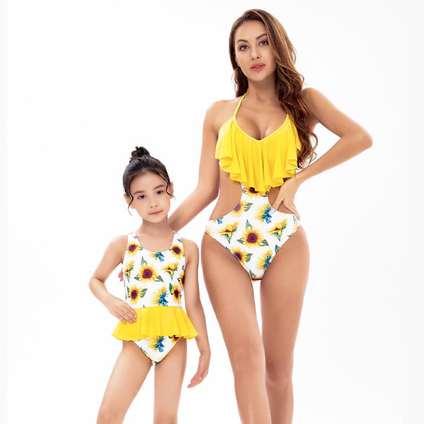 Uimapuku Painettu Röyhelöinen Seksikäs Siami Rantapuku Uusi Vanhempi-Lapsi Uimapuku Uima-asut Yellow Children 152 with chest pad