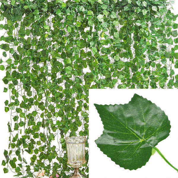 12 stk. Kunstige planter boligindretning grøn silke hængende vinstokke falsk blad guirlande blade DIY til bryllupsfest værelse have dekoration Grape Vines