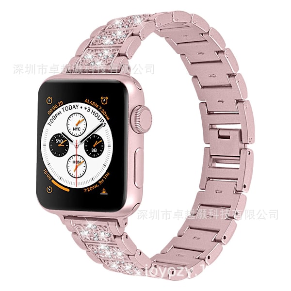 Smartklocka Diamant Armband Tre Pärlor Full Diamant Solid Kedja Klockarmband 38MM-rose gold