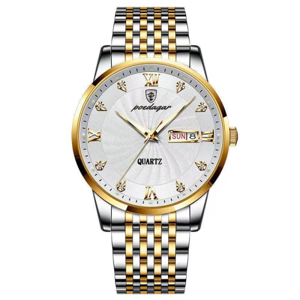 Herreklokke Rustfritt Stål Topp Kvalitet Luksus Trykknapp Skjult Lås Vanntett Lysende Dato Uke Sport Armbåndsur 836 GD BK S