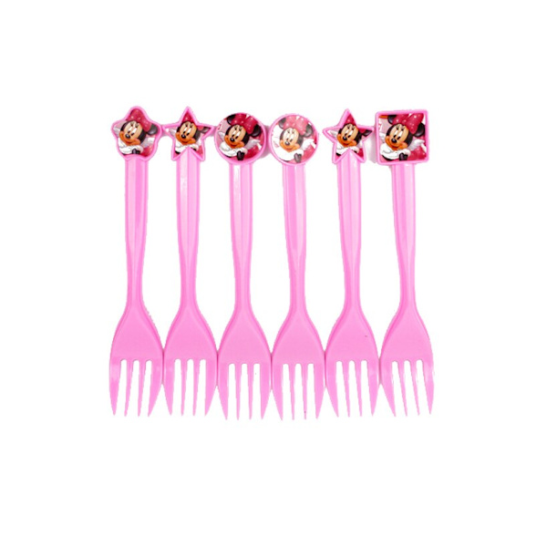 Minnie Mouse Engangsservice Sæt Børnefødselsdagsfestartikler Papirtallerken Kop Serviet Flag Pige Pink Bryllupskage Dekoration Fork