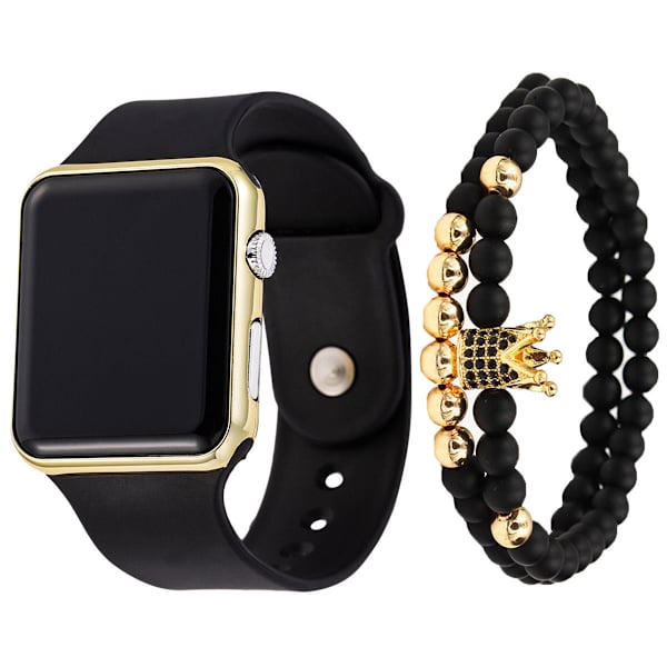 3 st/set Herr Mode Enkel LED Silikon Elektronisk Klocka Armband Set Rose gold shell White Belt