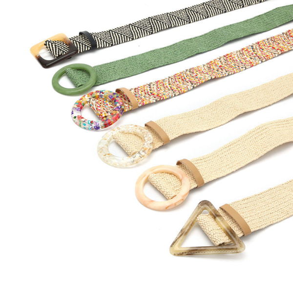Kjole Pp Gress Vevd Dekorativ Dame Bredt Belte Bohemsk Elastisk Strikk Midjebelte 1102 beige Length 90 width 4.8