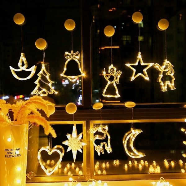 LED Juledekorasjonslys Vindus-sugekopp Lys Klokke Juletre Elg Julearrangement Feststemningslys Polaris
