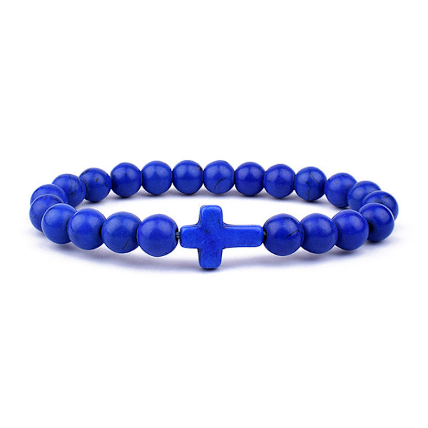 Charm Natursten Armbånd Kors Sort Lava Mat Perlearmbånd Håndlavede Mænd Kvinder Bøn Fitness Kæde Par Smykker Gave Black Onyx