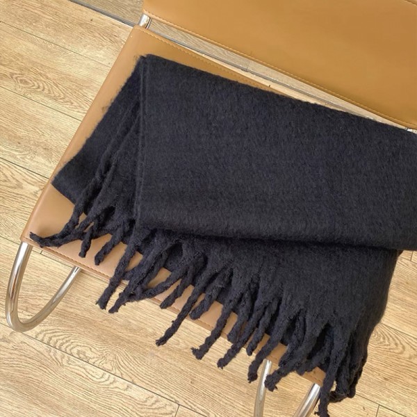 Tjockt Skägg Mohair Konstgjord Kashmir Halsduk Dam Höst och Vinter Tjock Varm Atmosfär Sjal Halsduk Black 195*43cm