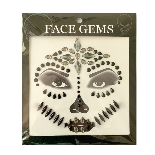 Halloween-ansiktsdekaler Spökskaleansikte med diamantdekoration 3D-klistermärke med sexigt ansikte Bal Holiday Party Ansiktsdekoration 40000