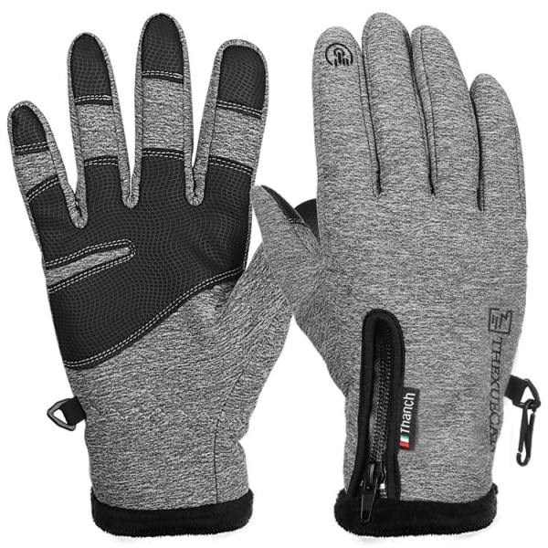 Herre- og damehandsker til efterår og vinter med varm berøringsskærm, vindtætte, varme udendørs bjergbestigning, skiløb, cykling, lynlåshandsker Waterproof wool mouth gray printing XL