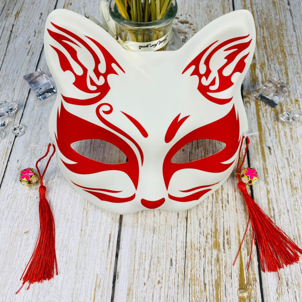 Japansk mask halvansikte handmålad katt rävmask Anime Demon Slayer Masquerade Halloween Festival Cosplay rekvisita 23