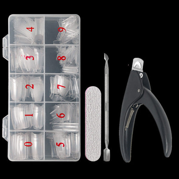 Halvtäckande Lösnaglar, 500 st Akryl Lösnagel Manikyrset, Konstgjorda Naglar i Fransk Stil med Design för Nagelkonst Clear clippers