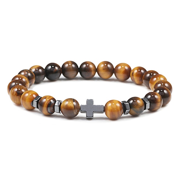 Rukous Miehet Luonnonkivi Puuhelmet Ruusukko Hematiitti Risti Rannekorut Onyx Meditaatio Rannekoru Naiset Jooga Korut Homme Pulsera Volcanic lava 19cm
