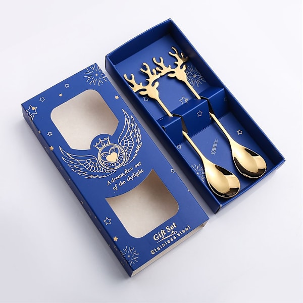 Kahvi Jälkiruokalusikka Ruostumattomasta Teräksestä Hirvilusikka Joulu Uuden Vuoden Lahja 304 natural elk spoon